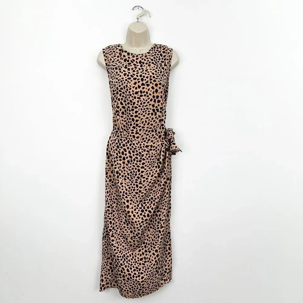 Sag Harbor Vintage Faux Wrap Leopard Animal Print Sleeveless Midi Dress